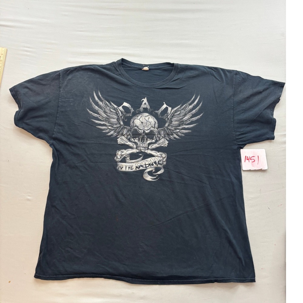 Bad to the Bone Skull Wings Graphic T-Shirt Black 2XL Mens Goth Biker Tee